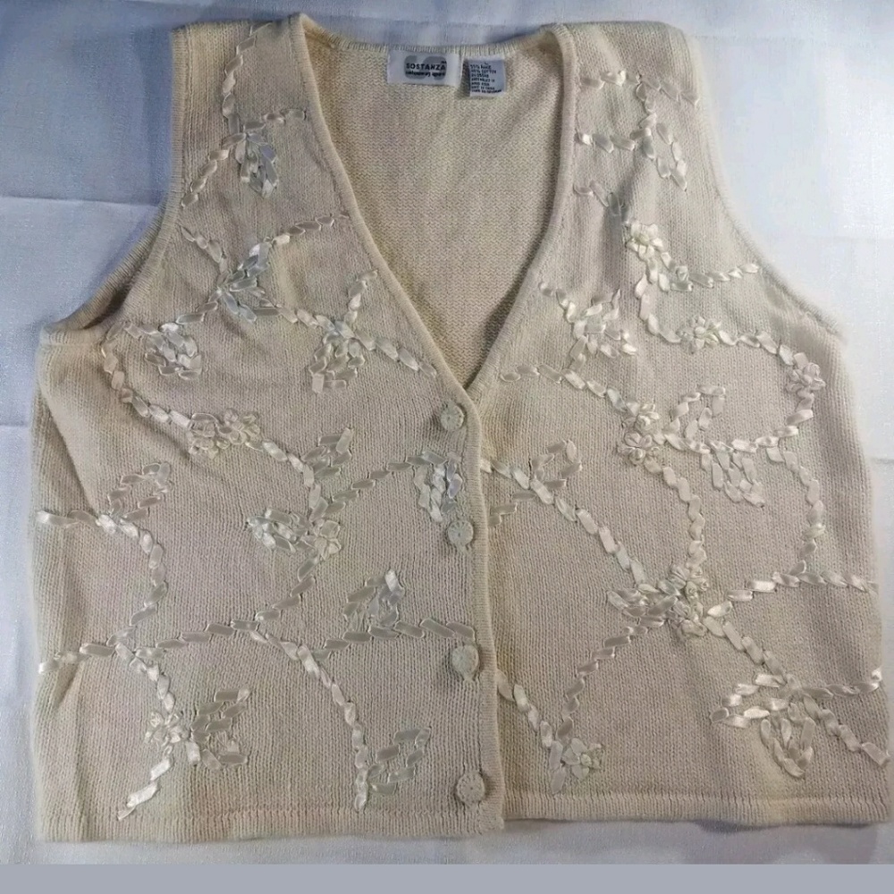 Sostanza Sleeveless Cardigan Lace Flower Design L